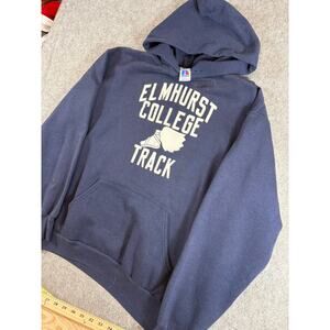 VTG 80s Elmhurst College Hoodie Men Sweatshirt Russell Large Track Wing Boot 70s